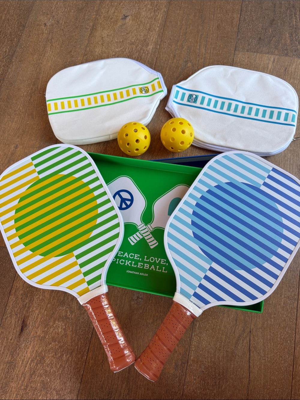 Jonathan Adler Teal, Blue & Green Pickleball Set